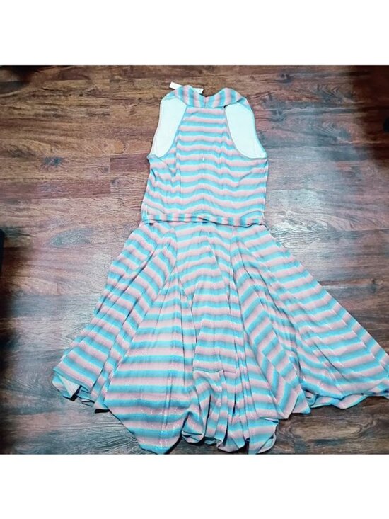 Samuel Dong Size M/L Striped Halter Midi Dress Handkerchief Hem & Metallic Sheen - Picture 14 of 15